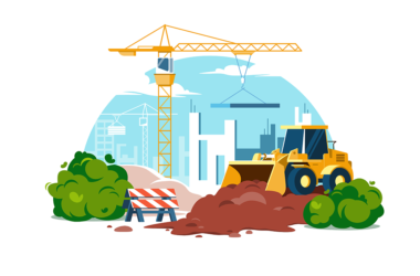 Construction site work in progress with machines