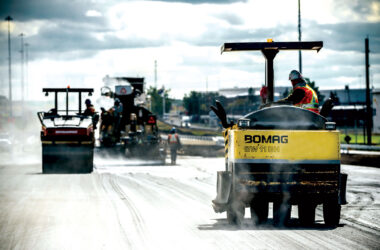 Contractors paving road