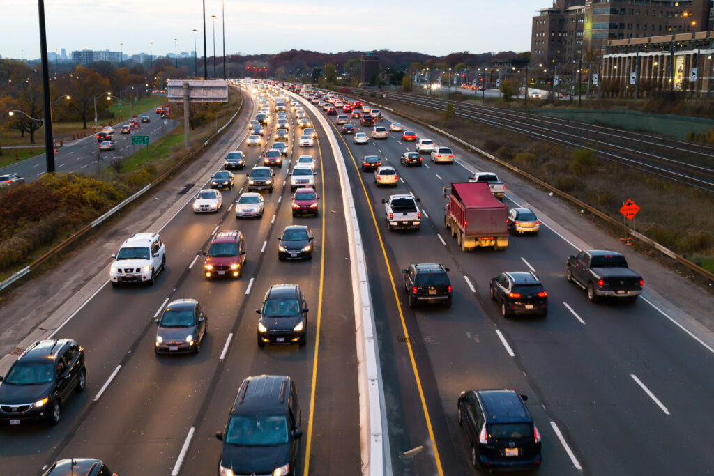 A view of traffic on the Gardiner Express at rush hour