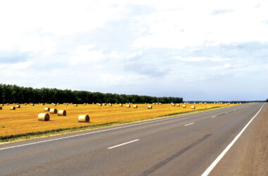 Fields with bales off the roadway