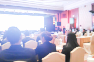 Abstract blurred of business people in seminar room