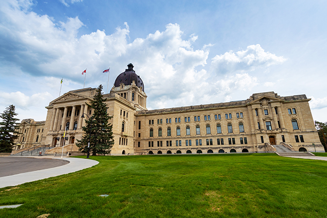 The Legislative Assembly of Saskatchewan in the City of Regina. Regina is the provincial capital of Saskatchewan, Canada.