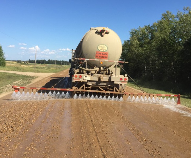 Green Earth Road Spraying uses a calcium chloride base stabilization to harden a road surface and reduce rutting caused by heavy traffic