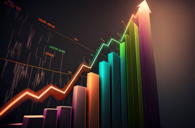 A colorful chart showing a steady upward trend of scalability in company and businesses, representing the idea of growth and financial success in business.