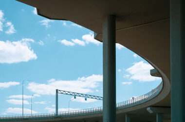 A fragment of a large bridge overpass with communications