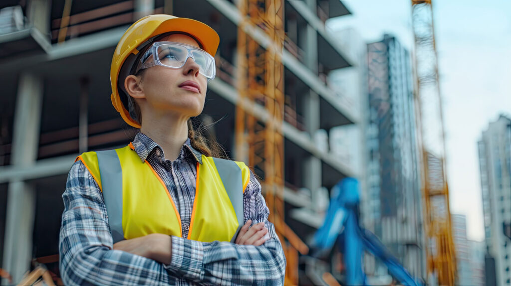 Portrait of a female civil engineer on the background of a construction site