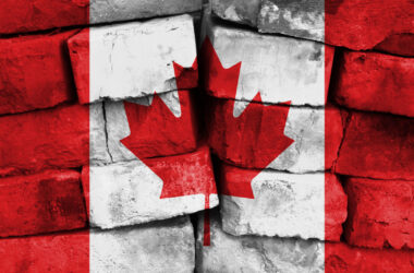 Canada flag painted on brick wall