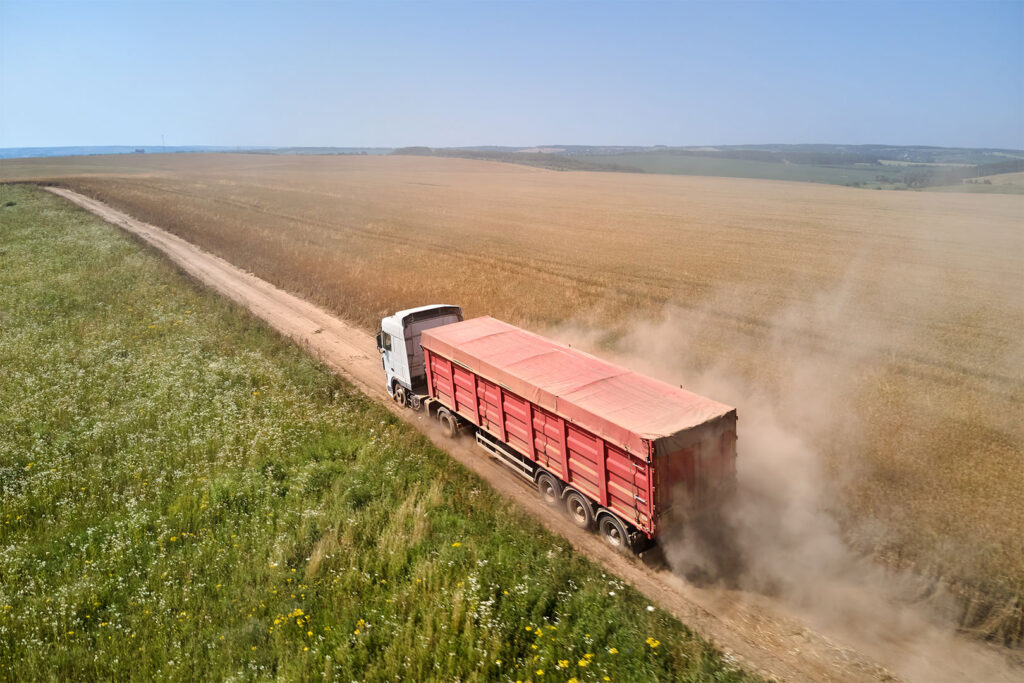 Transportation of grain after being harvested by combine harvester during harvesting season