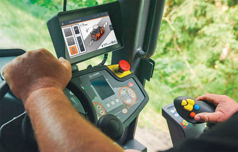 HAMM Smart Compactor operator looking with onscreen display in view