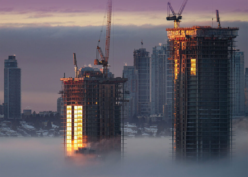 Urban cityscape with hazy sky