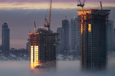 Urban cityscape with hazy sky