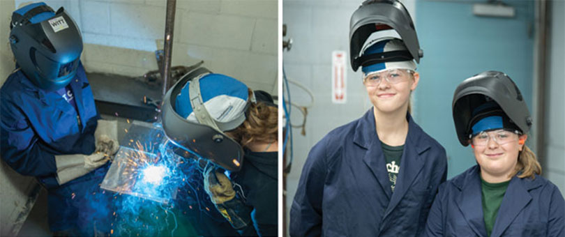 Students learning to weld