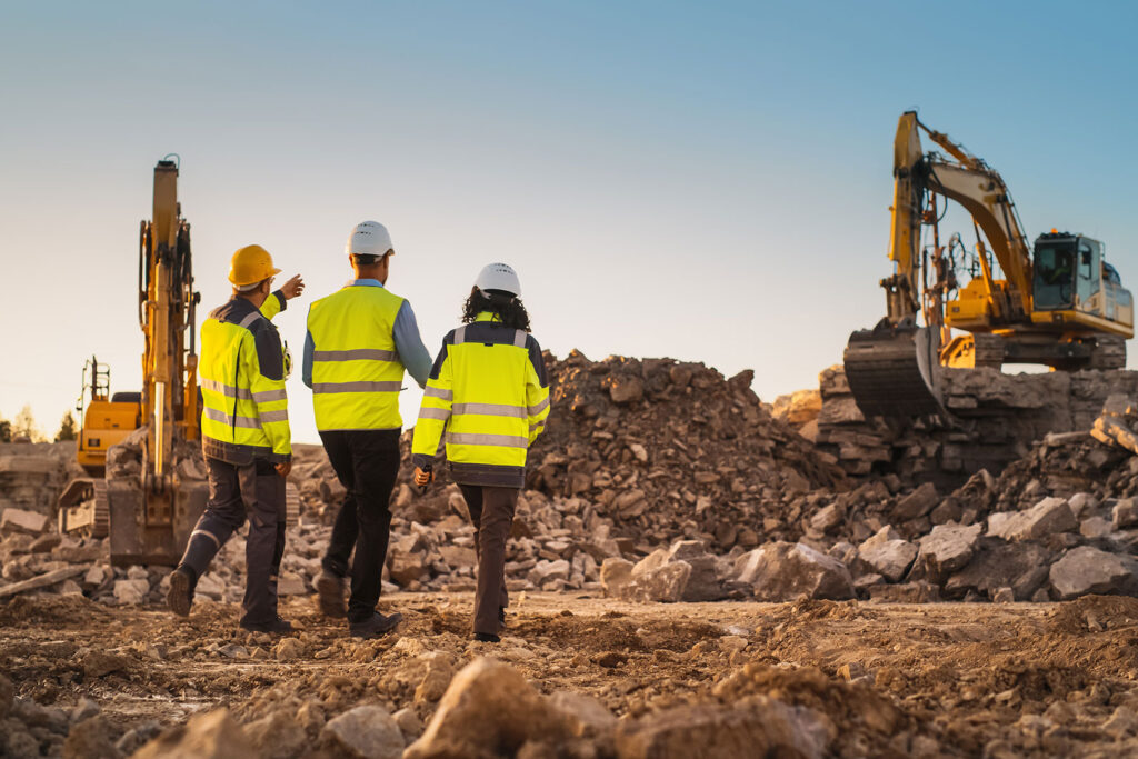 construction site with excavators on sunny day