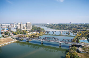 Aerial daytime view of downtown Saskatoon