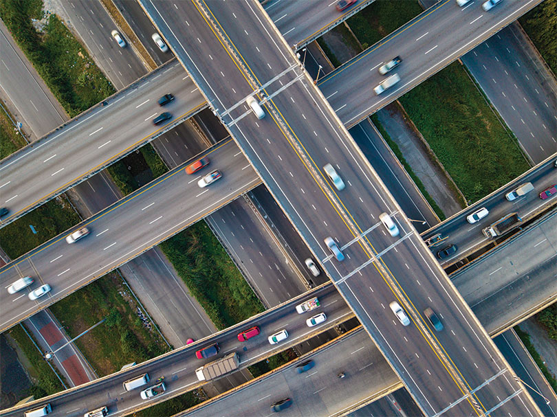 Aerial view of highway overpass